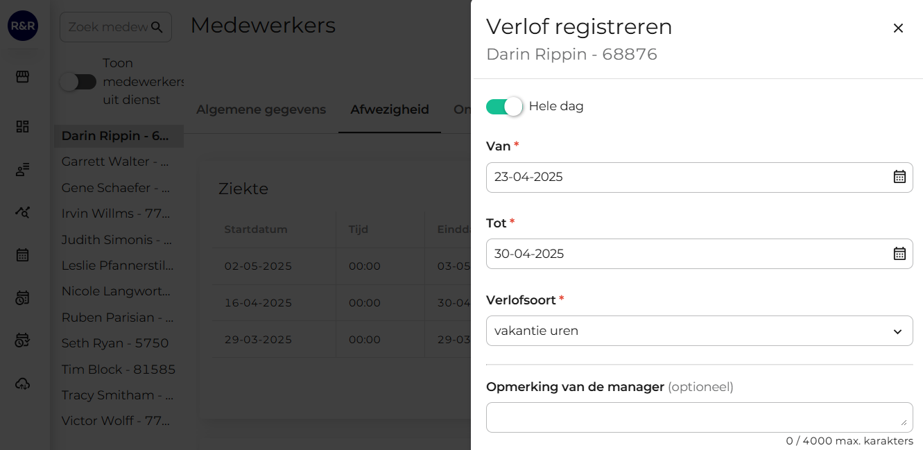 Verlof registreren