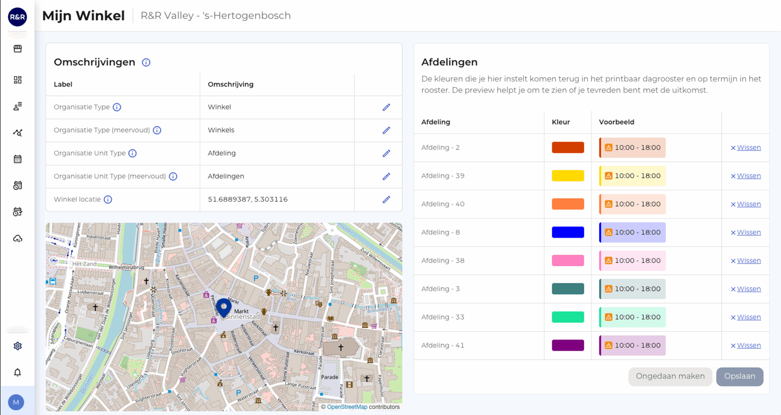 R&R WFM: Printbaar dagrooster kleurtjes instellen