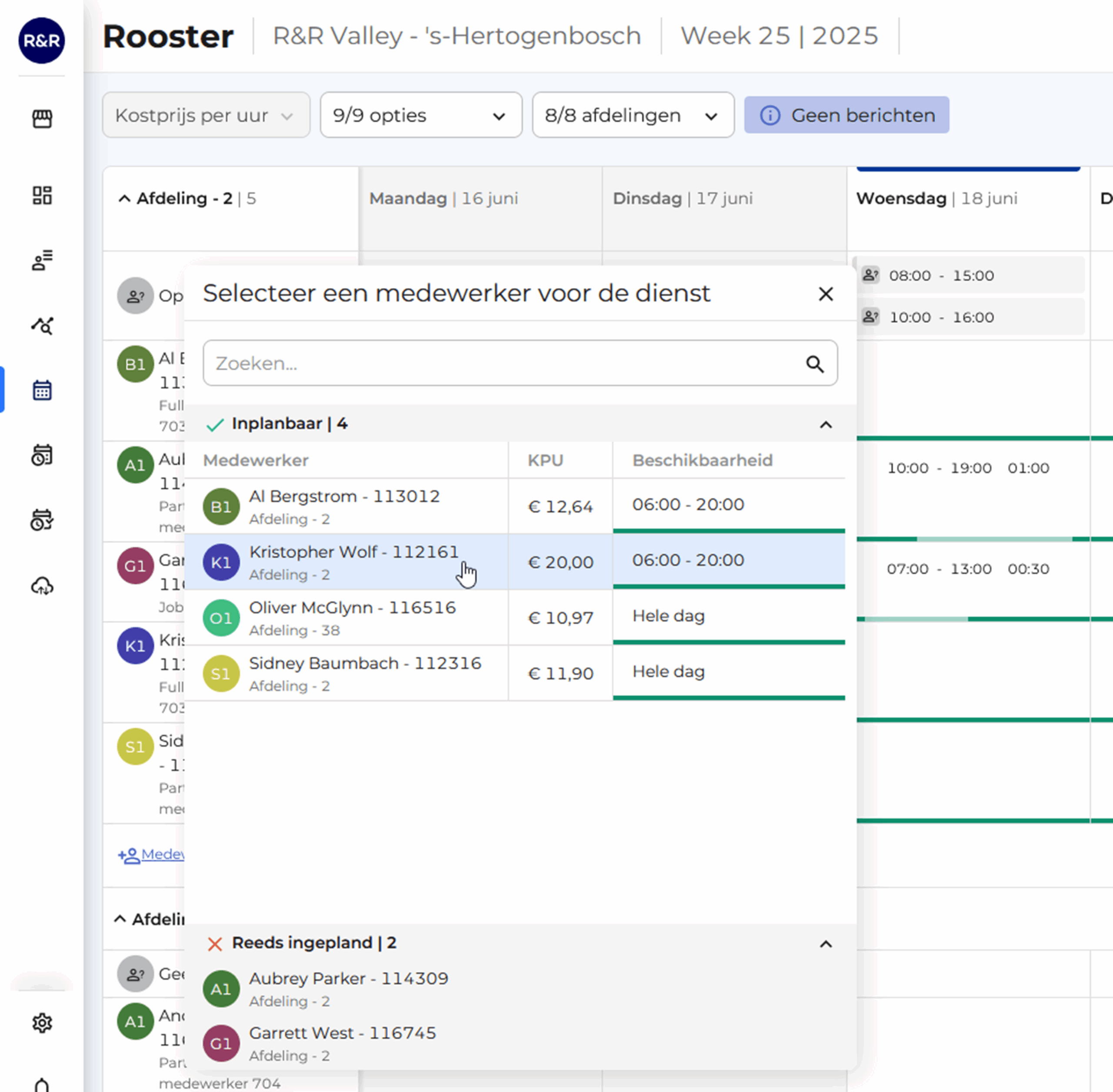 R&R WFM: Rooster, open diensten toewijzen