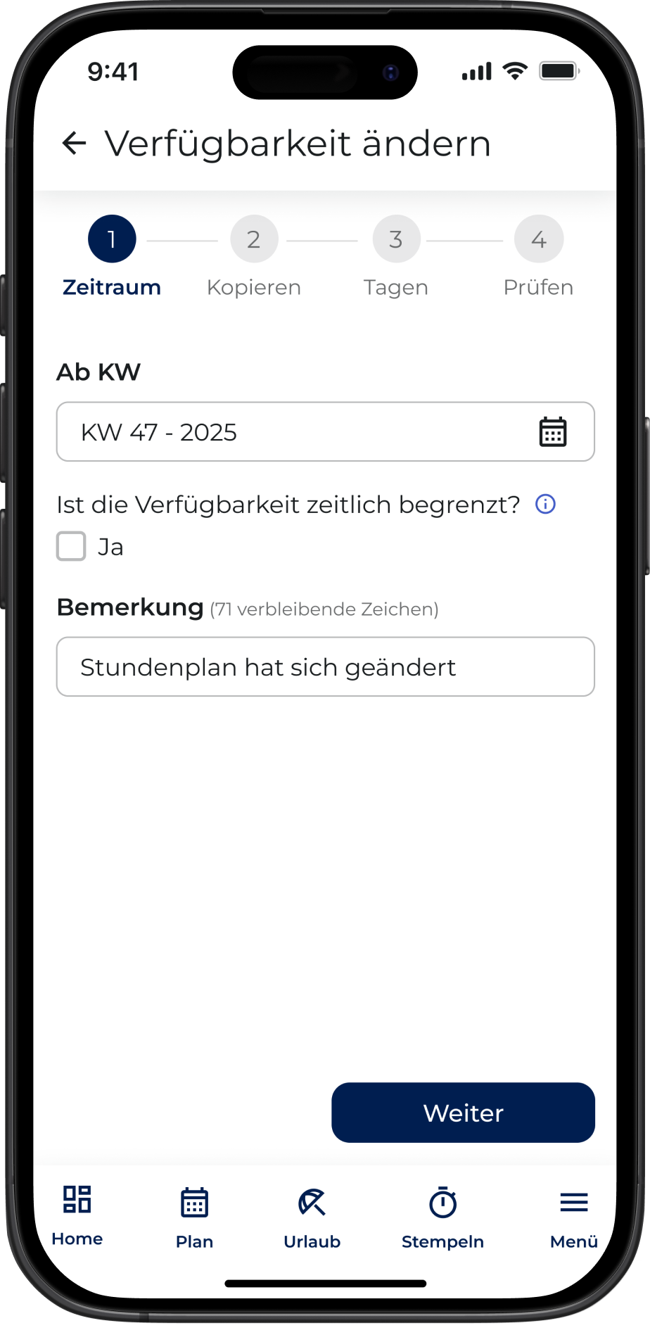 Verfügbarkeit aktualisieren